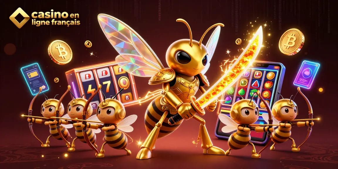 Illustration dynamique mettant en avant le casino en ligne français avec des éléments de jeu riches