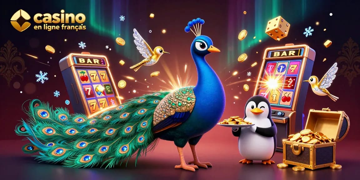 Gagnez avec casino en ligne français : illustration 3D vibrante de jeux et personnages captivants.