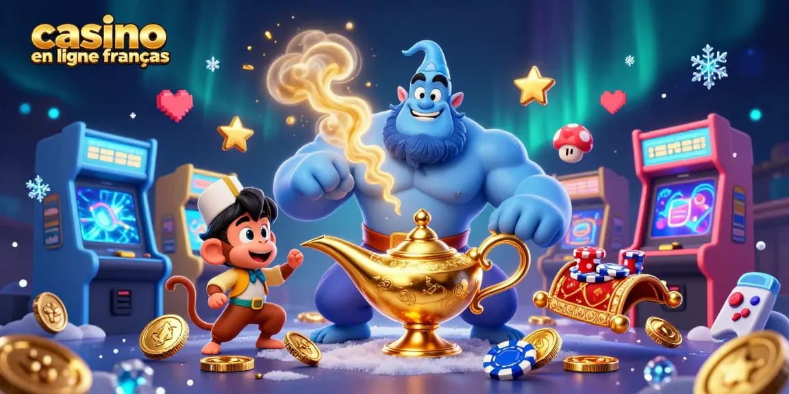 Gagnez avec des jeux captivants sur le casino en ligne français, accompagnés d'un génie et de pièces dorées.