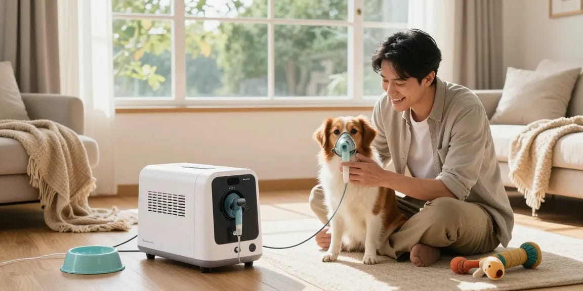 Setting up a pet oxygen machine at home for 寵物氧氣機租借選項 to ensure pets breathe easier.