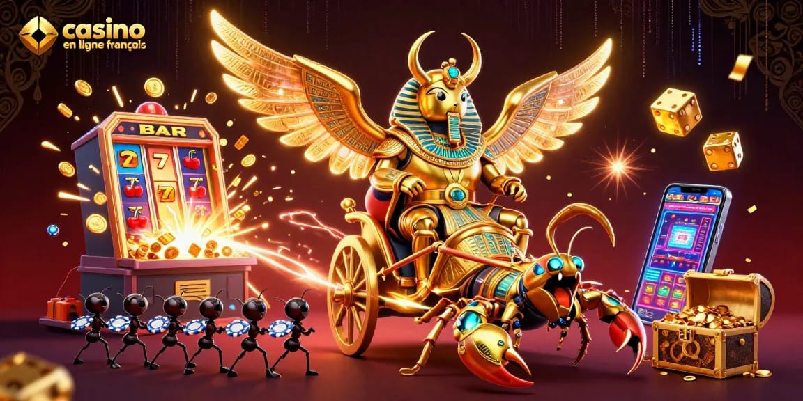 Jouez au casino en ligne français avec un scarabée doré impressionnant et des scorpions magiques.