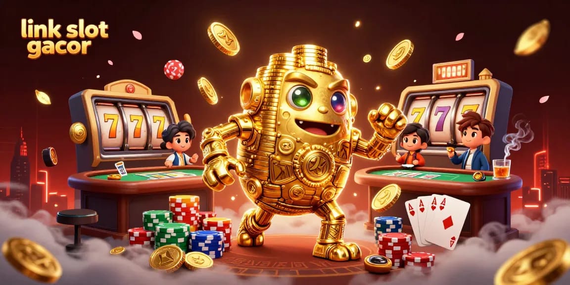 Spin the reels with link slot gacor as the golden golem guides your winning strategies in an engaging casino scene.