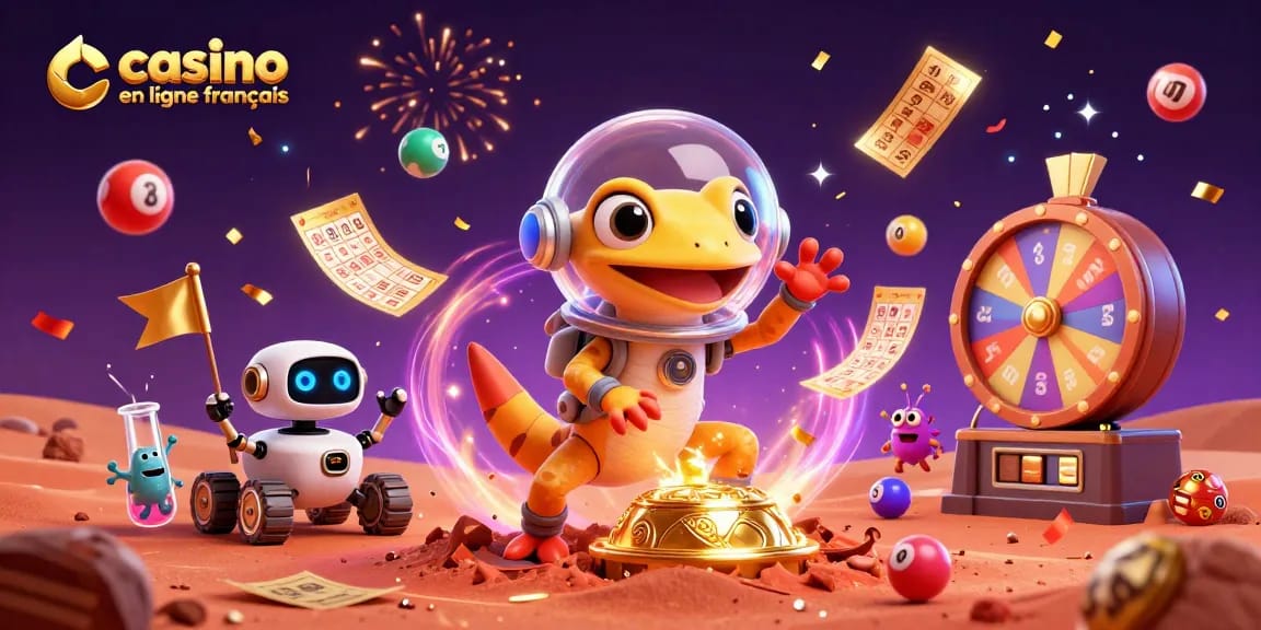 Vivez l'excitation du casino en ligne français avec notre illustration 3D captivante des jeux de loto et de bingo.