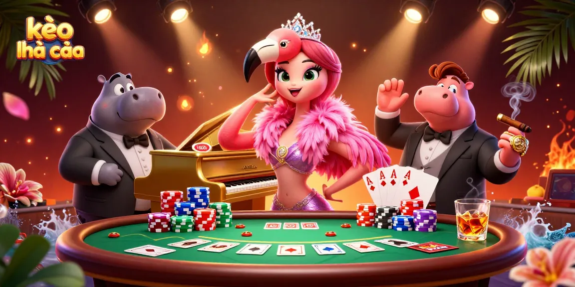Engage with kèo nhà cái through vibrant casino scenes with lively characters and rich gaming elements.