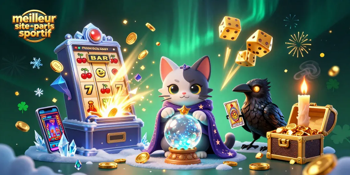 Visualisez le meilleur site de paris sportif avec un chat mystique et des éléments de casino captivants.
