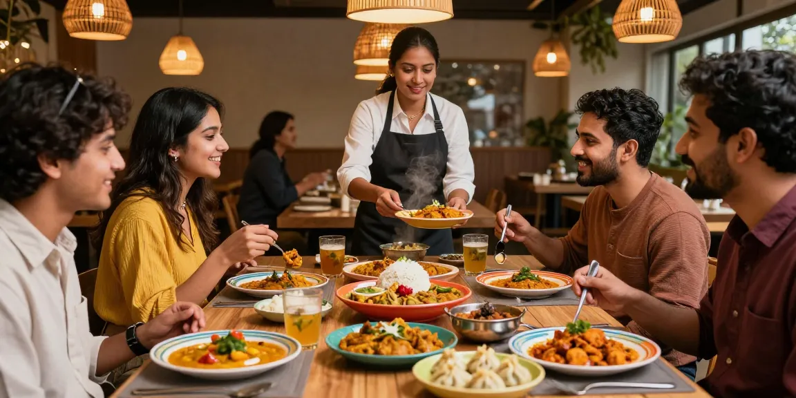 Delicious rokok88 slot dishes served at a lively restaurant table.