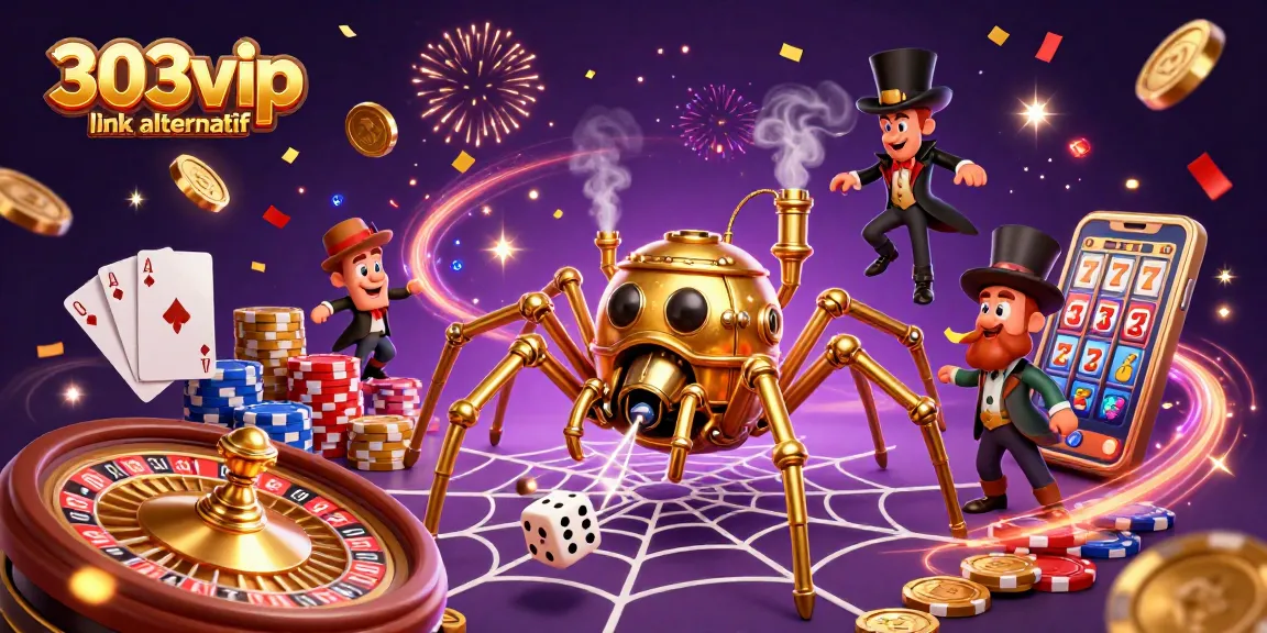 Experience thrilling gameplay with the 303vip link alternatif in this vibrant casino-themed illustration.