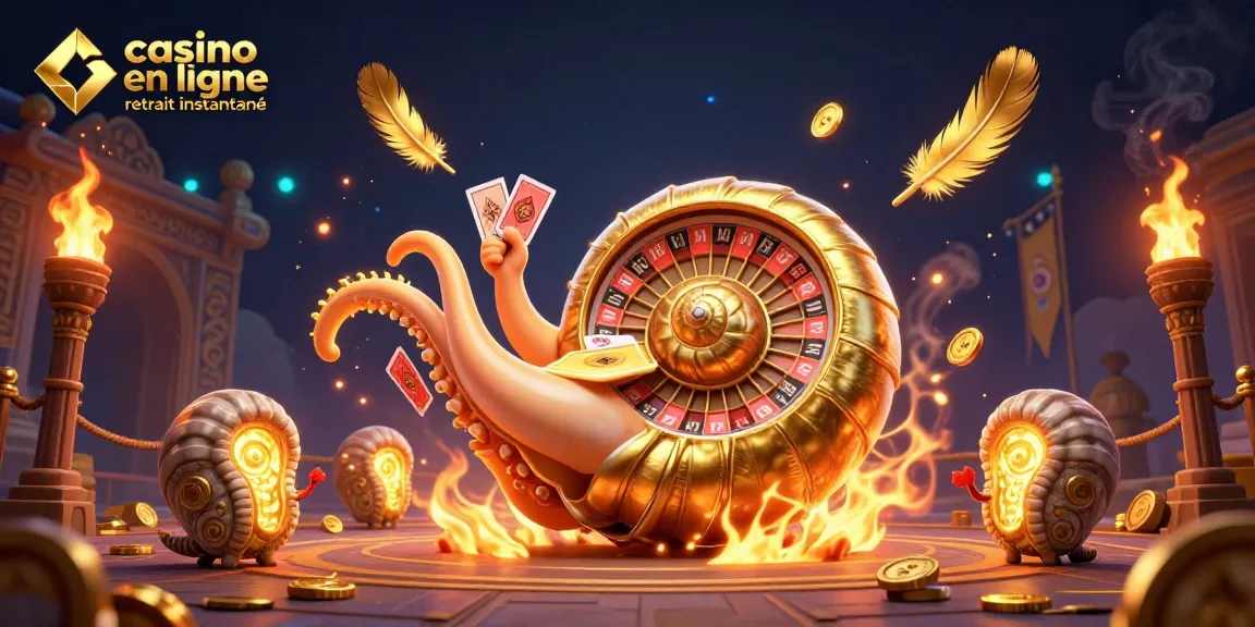 Jouez avec confiance au casino en ligne retrait instantané, découvrez une illustration dynamique d'un nautilus géant et des ammonites lumineuses.