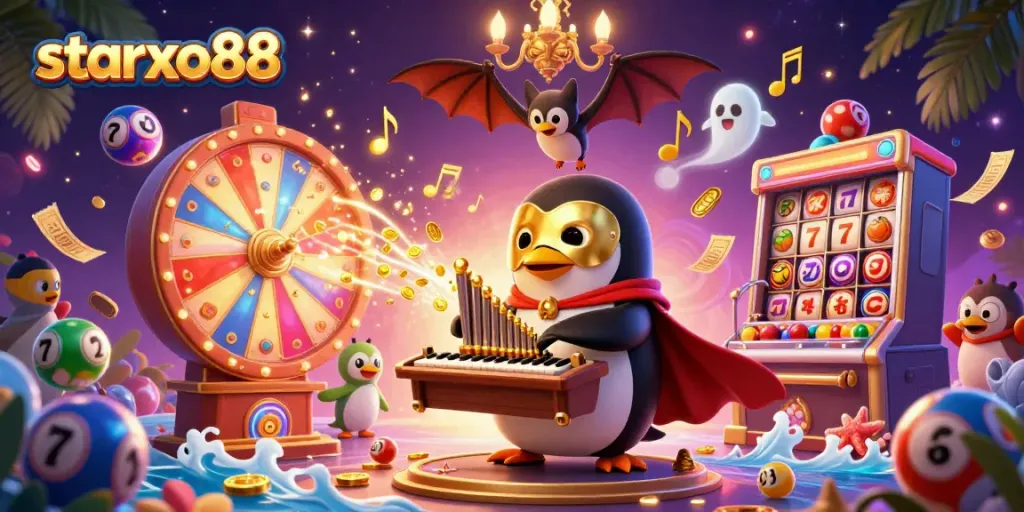 Experience the vibrant excitement of starxo88 with a thrilling 3D casino illustration showcasing animated lottery elements and engaging characters.