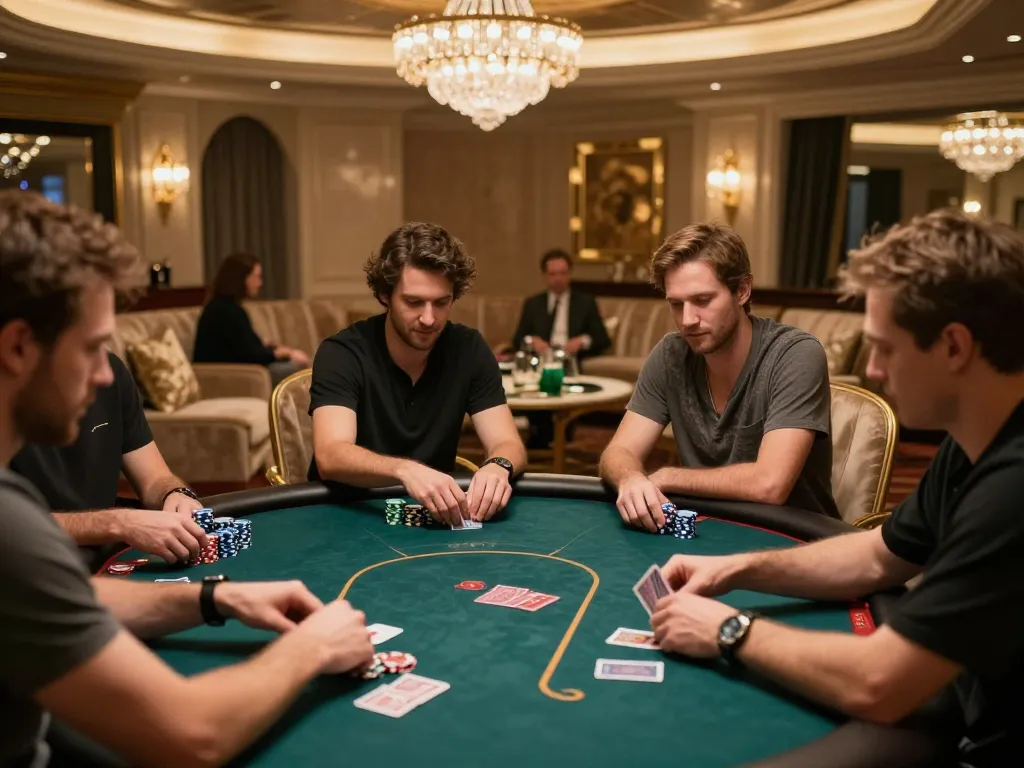 Engaging VIP poker gameplay at 888new vip with players in strategic action and luxurious setting.