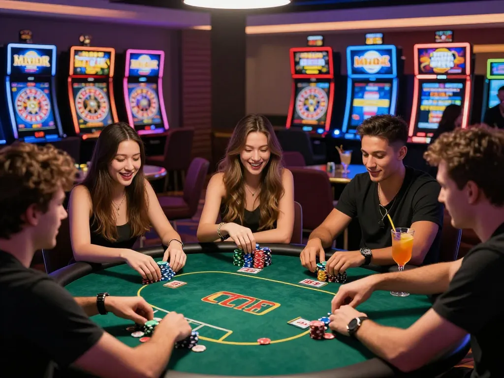 Exciting gambling scene with friends enjoying poker at MM88 online casino.