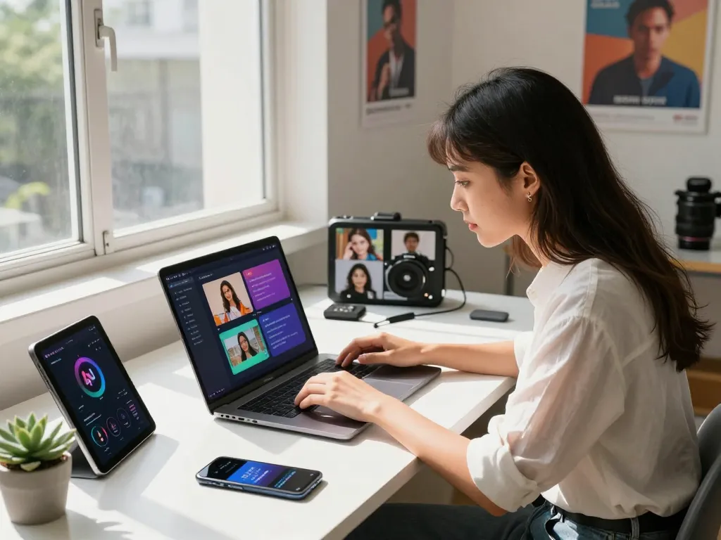 User engaged with an image to prompt generator in a modern workspace, showcasing AI creativity in 2026.