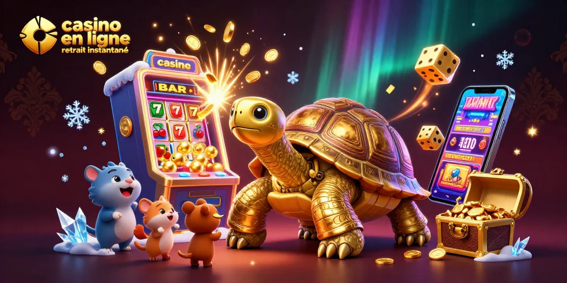 Le casino en ligne retrait instantané enrichi d'un tortue dorée géante, machines à sous et joyaux étincelants.