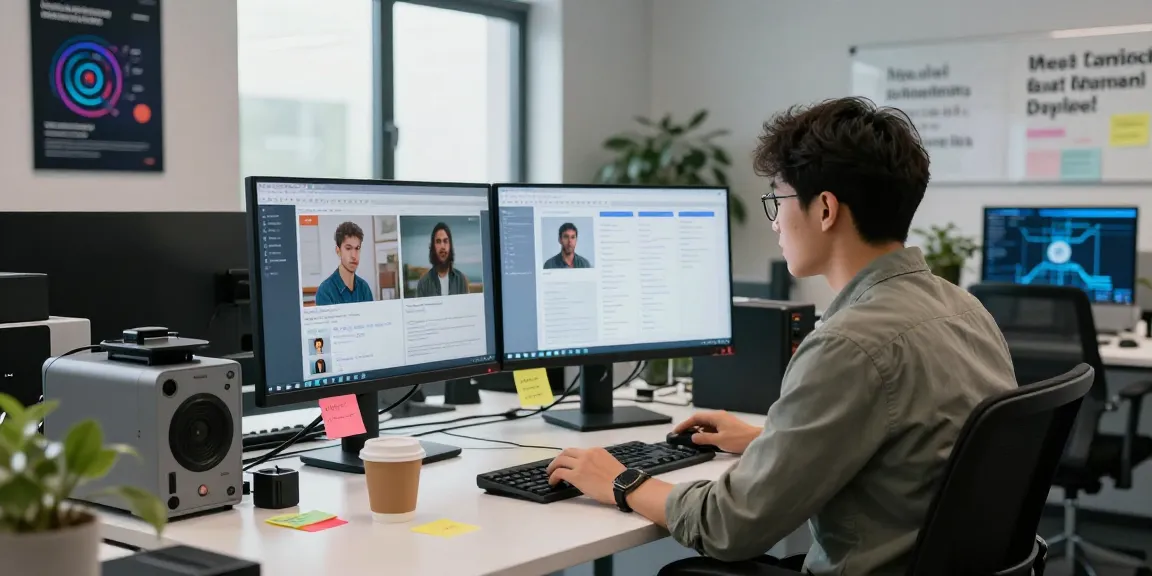 Analyze and detect AI images in a modern tech workspace, showcasing innovative moderation technology.