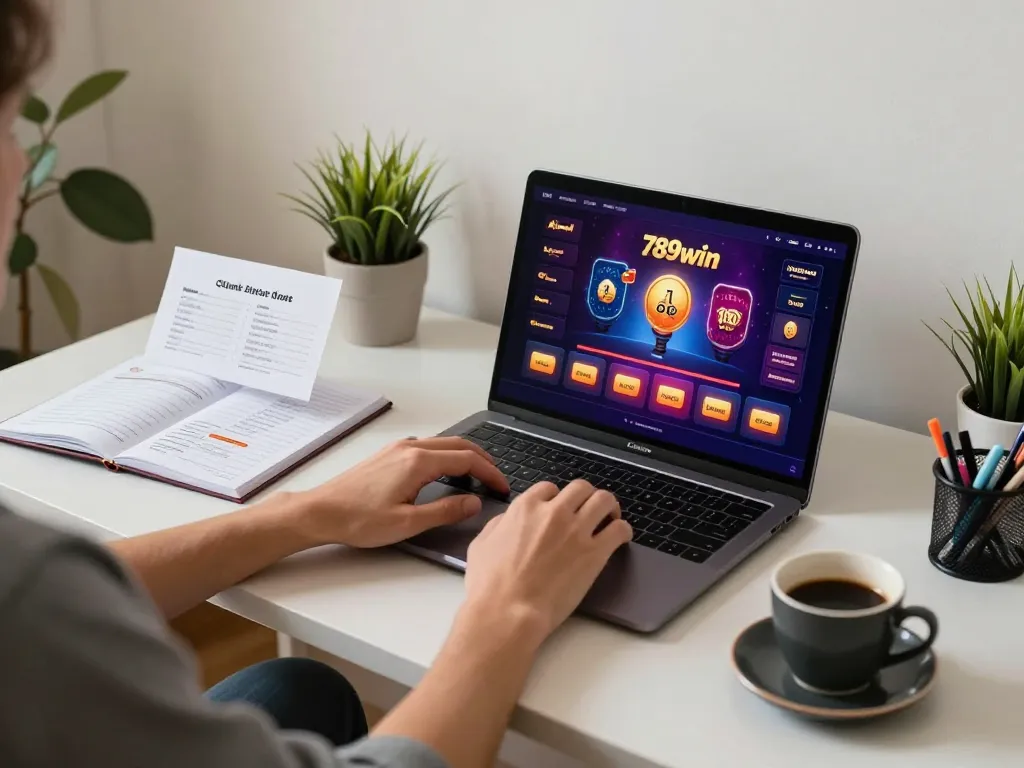 Engaging in online casino games at 789win hiện đang mở with vibrant visuals on laptop