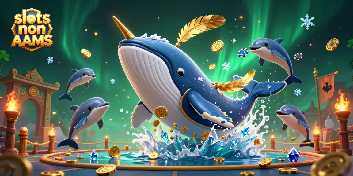 Gioca a slots non AAMS con una scena animata di balene e delfini tra monete d'oro.
