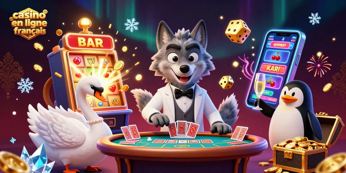 Jouez au casino en ligne français avec une illustration captivante de personnages animés et de jeux.