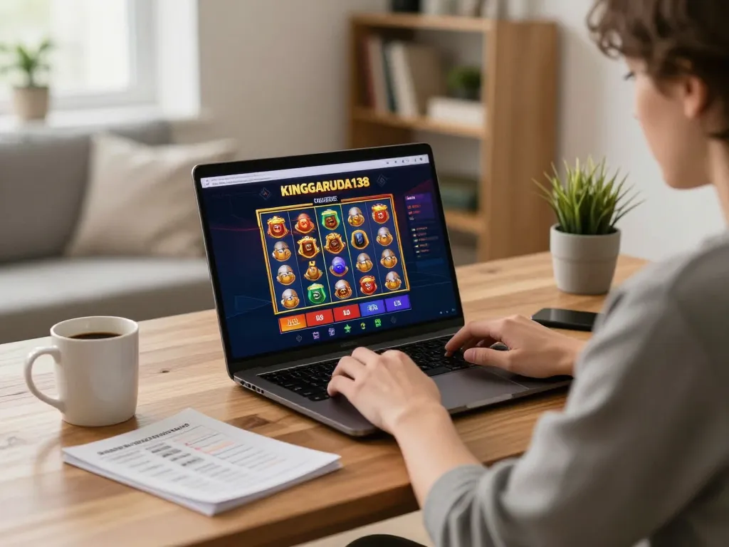Engaging in King Garuda online casino gameplay while analyzing betting strategies at home.