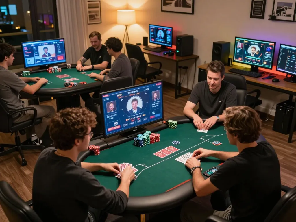 Players enjoying thrilling online poker at the 789win trang chu, capturing strategic gameplay moments.