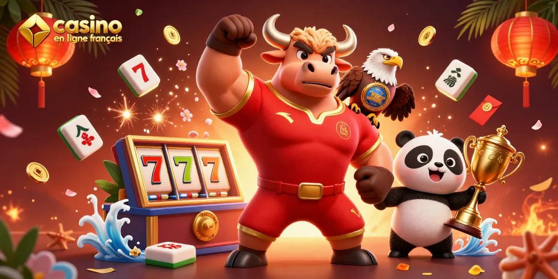 Animations de casino en ligne français mettant en scène un taureau viril, un aigle et un panda.