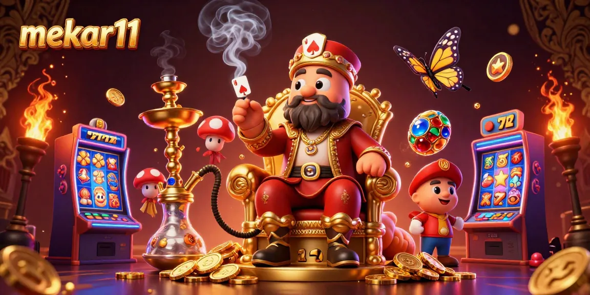Mekar11 showcases an epic scene with a hookah-master and vibrant slot machines for thrilling gaming.