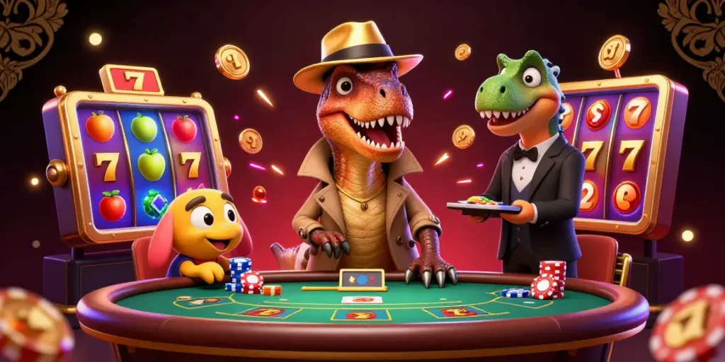 Experience thrilling gameplay with visabet88 featuring a velociraptor card counter at an exciting blackjack table.