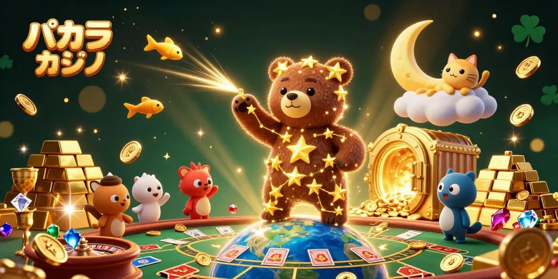 バカラ カジノでの勝利を目指して、星のキャラクターたちが豊かな財宝を集めるシーン