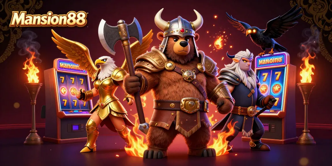 Mansion88 offers thrilling casino action with a Viking berserker, Valkyrie eagle, and dynamic slot machines.