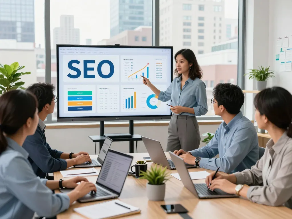 Team of professionals collaborating in a modern office to boost SEO Company in NYC.