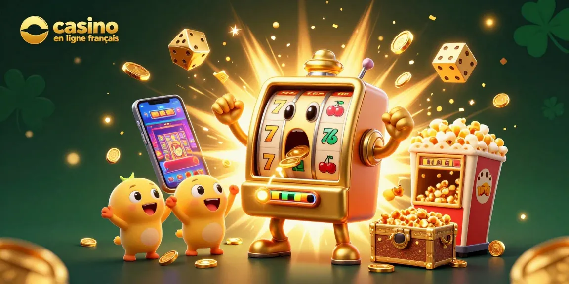 Le casino en ligne français célèbre les jackpots avec des machines à sous colorées, pièces d'or et feux d'artifice.