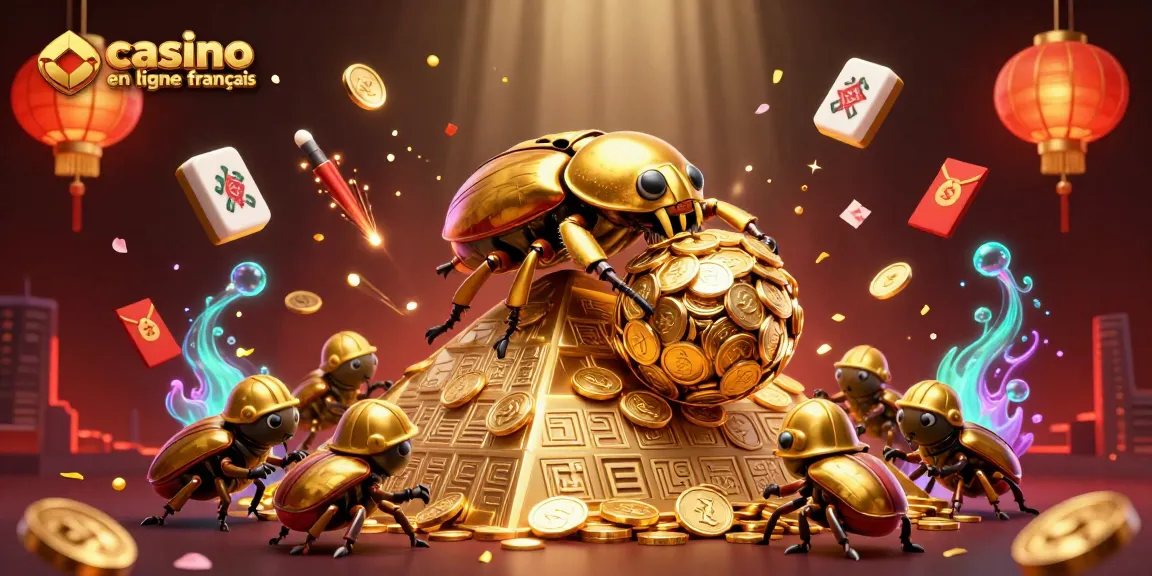 Découvrez le monde coloré des jeux de casino en ligne français avec des éléments vibrants et riches en or.