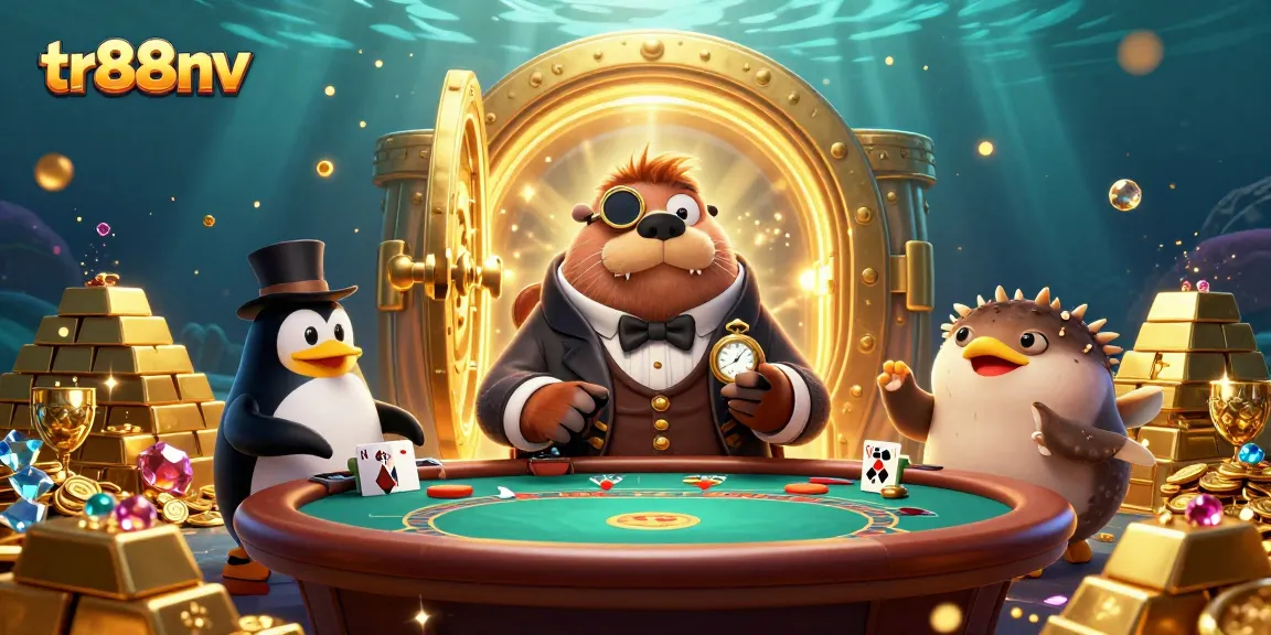 Experience thrilling poker action with tr88nv's underwater casino scene featuring unique characters.