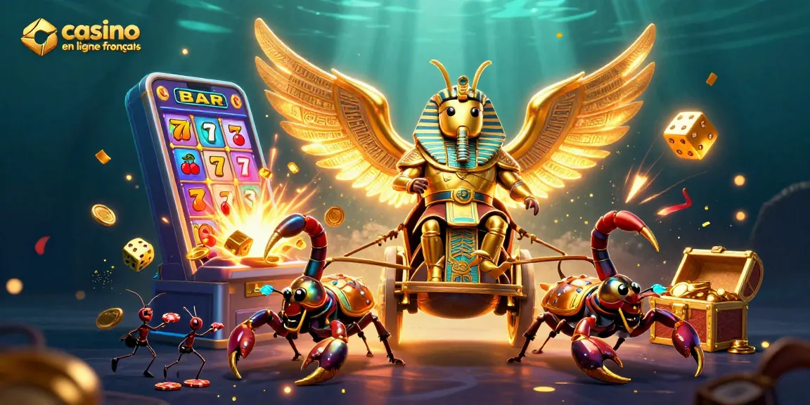 Gagnez avec des jeux dans un casino en ligne français affichant des personnages en 3D, bugs et machines à sous.