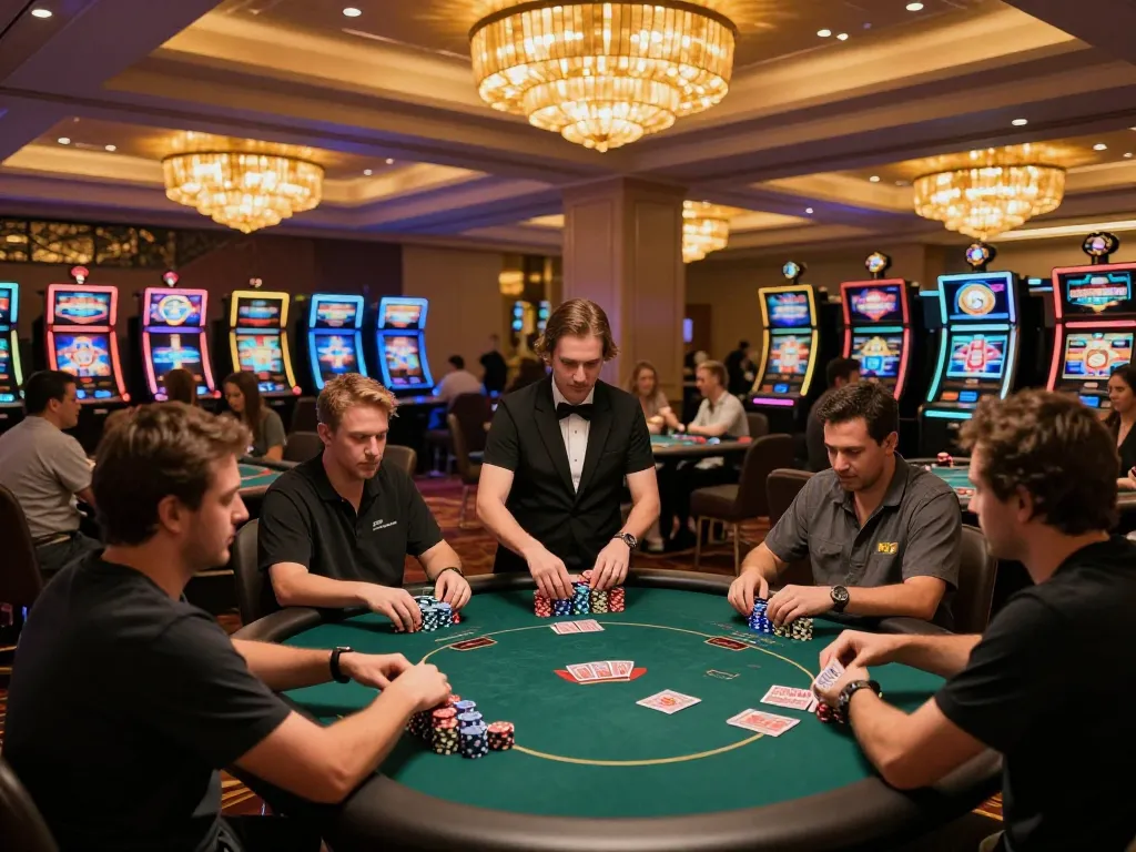 Players strategizing their bets and placing chips at 888new com casino tables, vibrant atmosphere and engaging gameplay.