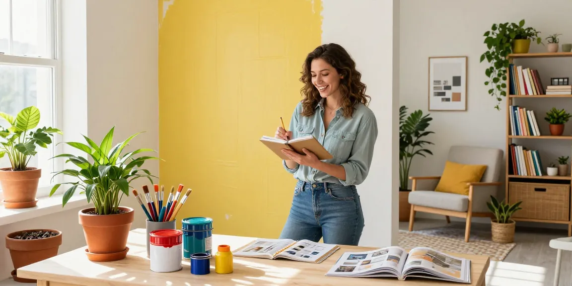 Check out our blog for home improvement ideas featuring bright decor, a creative woman painting a wall.