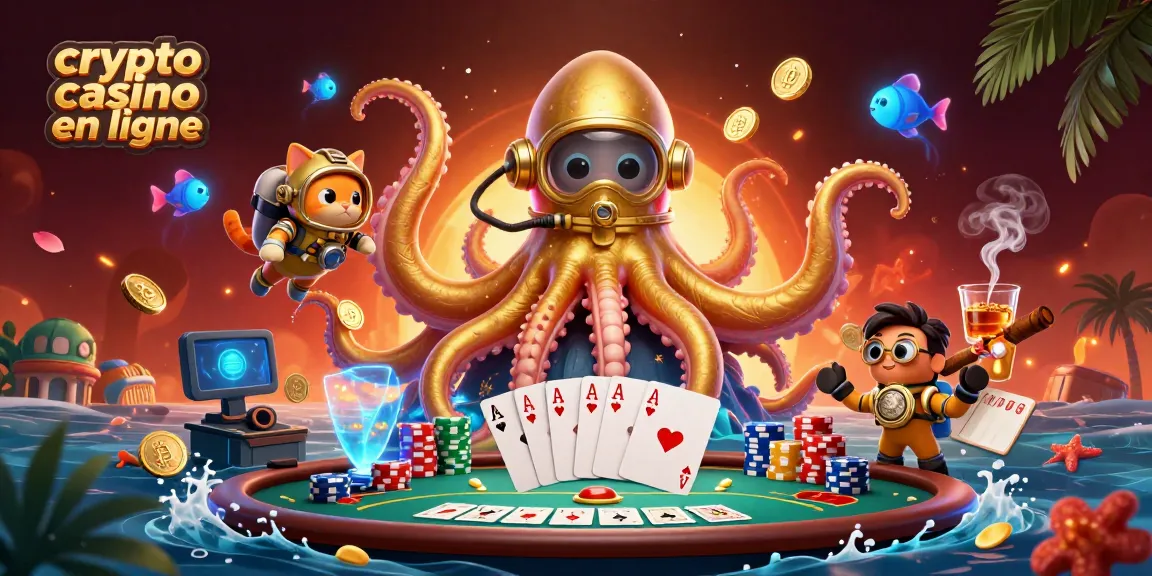 Jouez dans un crypto casino en ligne entouré d'éléments de poker et de pièces en crypto-monnaie.