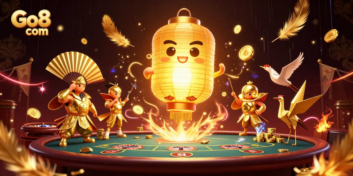 Engage in exciting gaming at Go8 com with a vibrant casino illustration featuring dynamic characters and elements.