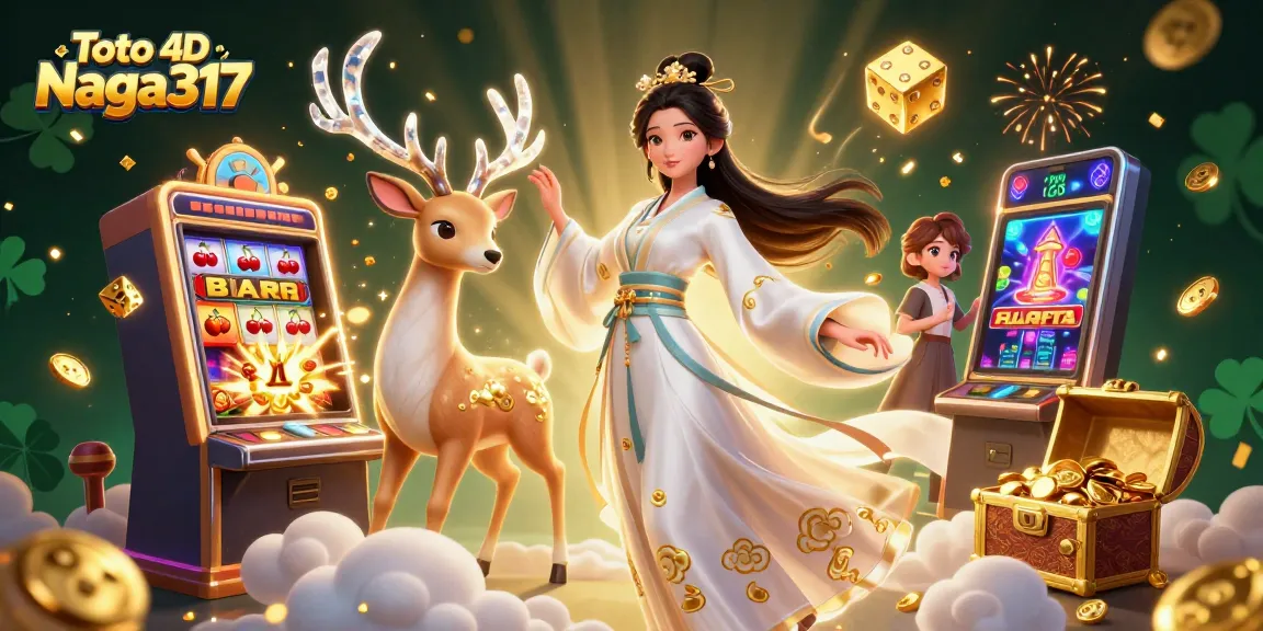 Toto 4D Naga317 showcases a dynamic 3D scene filled with vibrant casino elements and immersive gaming visuals.