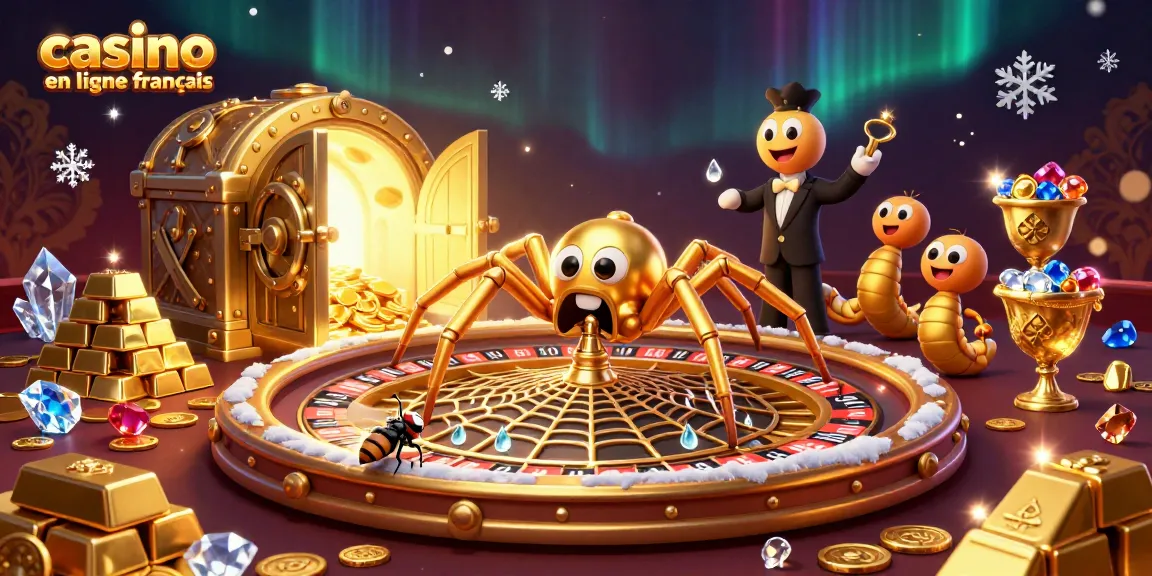 Illustration d'un casino en ligne français avec une araignée dorée et une ambiance luxueuse.