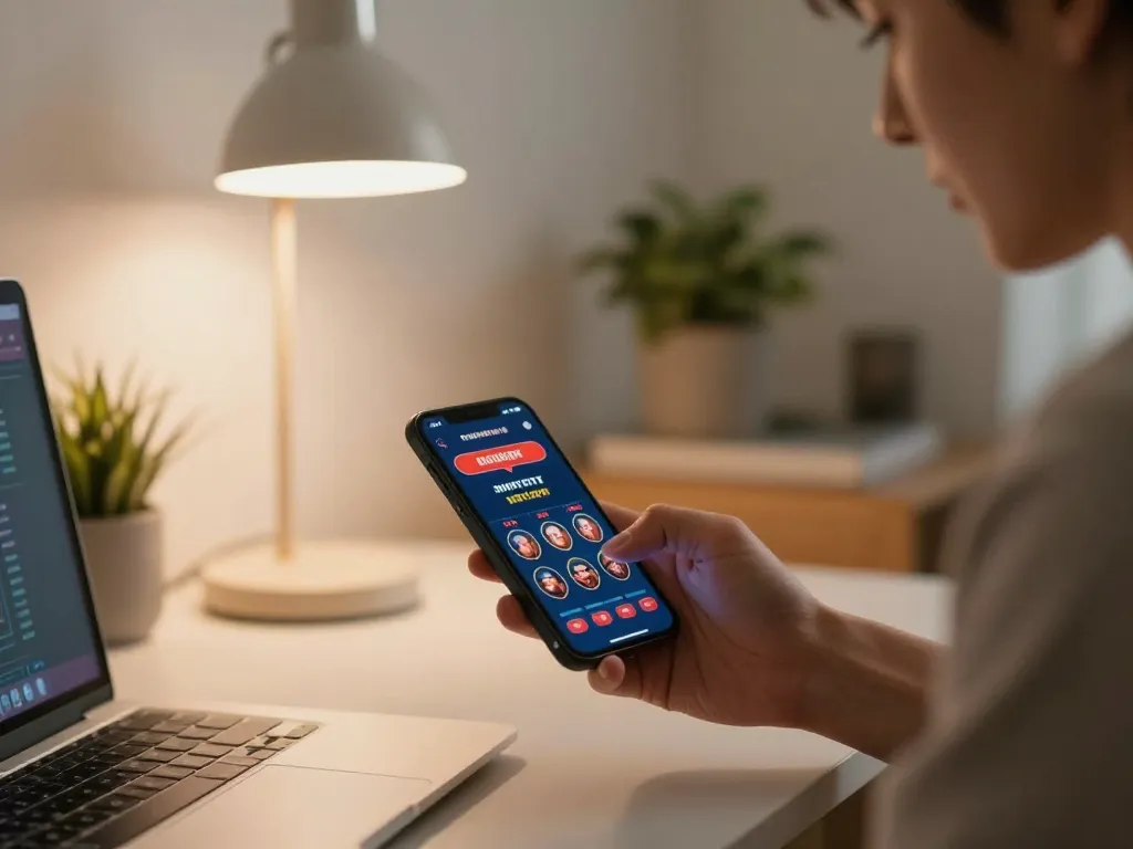 Engaging with the 888top shop app to place online bets in a cozy home office setting.