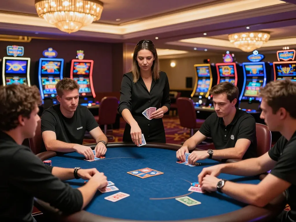 Players intensely strategizing poker at LV88 casino, showcasing dynamic gameplay and vibrant ambiance