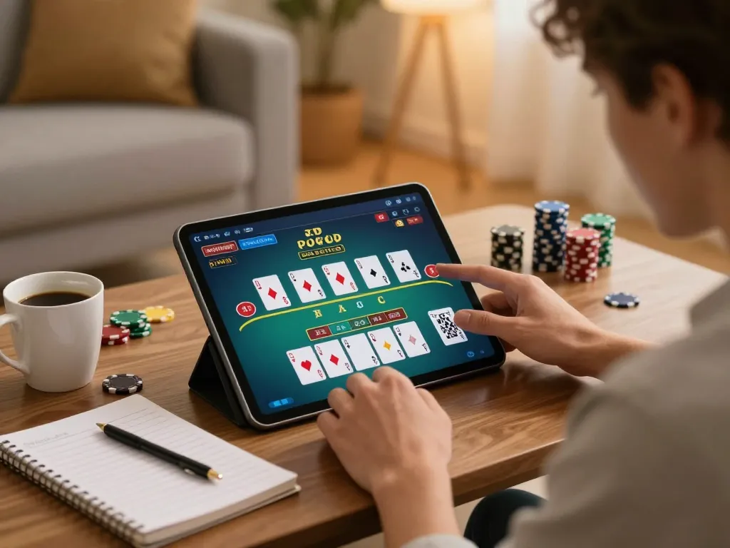 Engaging live blackjack game on 388bet tablet with strategic notes and cozy atmosphere