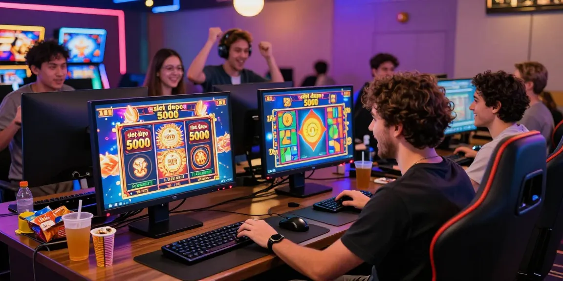 Player winning at "slot depo 5000" game in vibrant online casino.