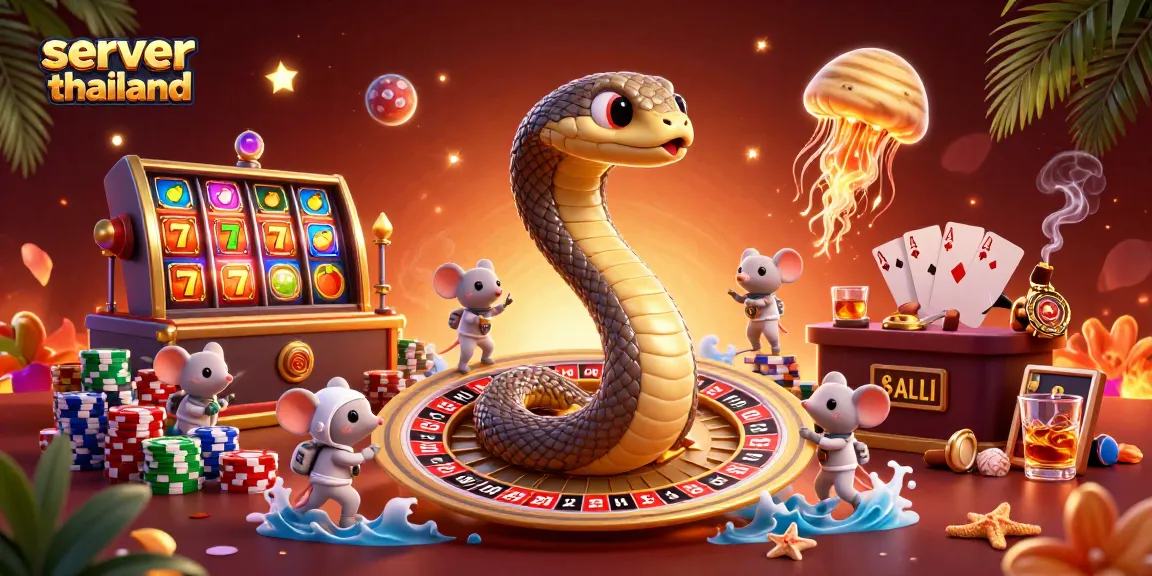 Experience thrilling gameplay with the server thailand's vibrant energy, featuring dynamics of slot reels and astronaut mice.