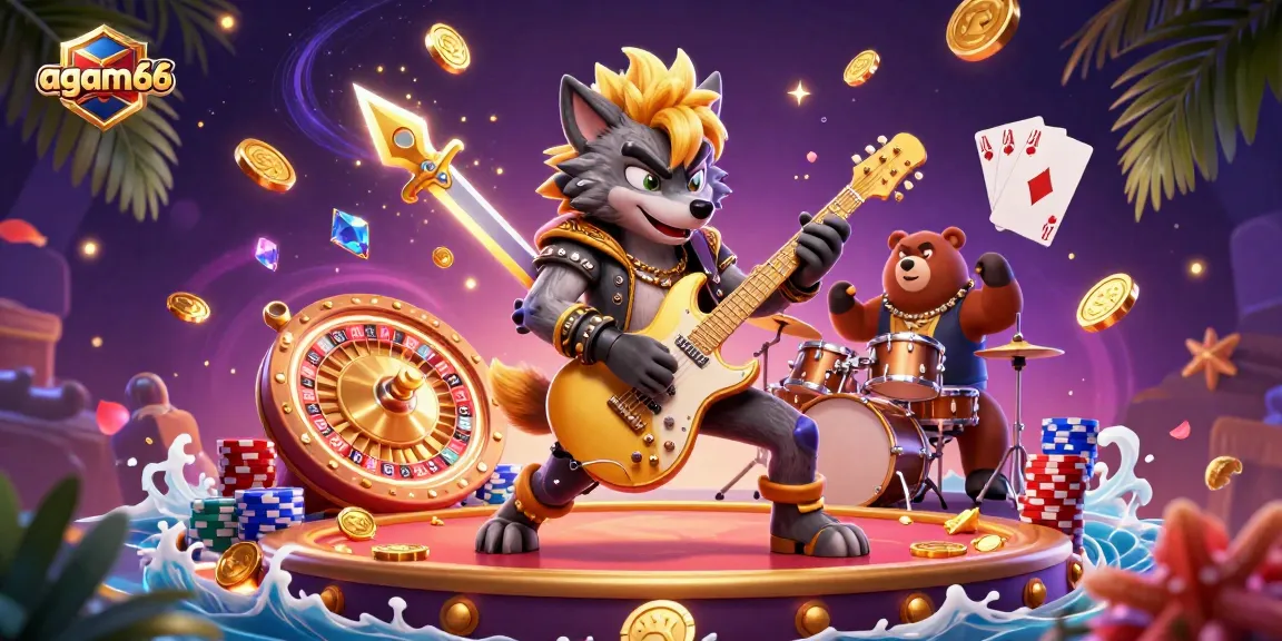 Play exciting casino games at AGAM66 with vibrant characters and colorful elements.