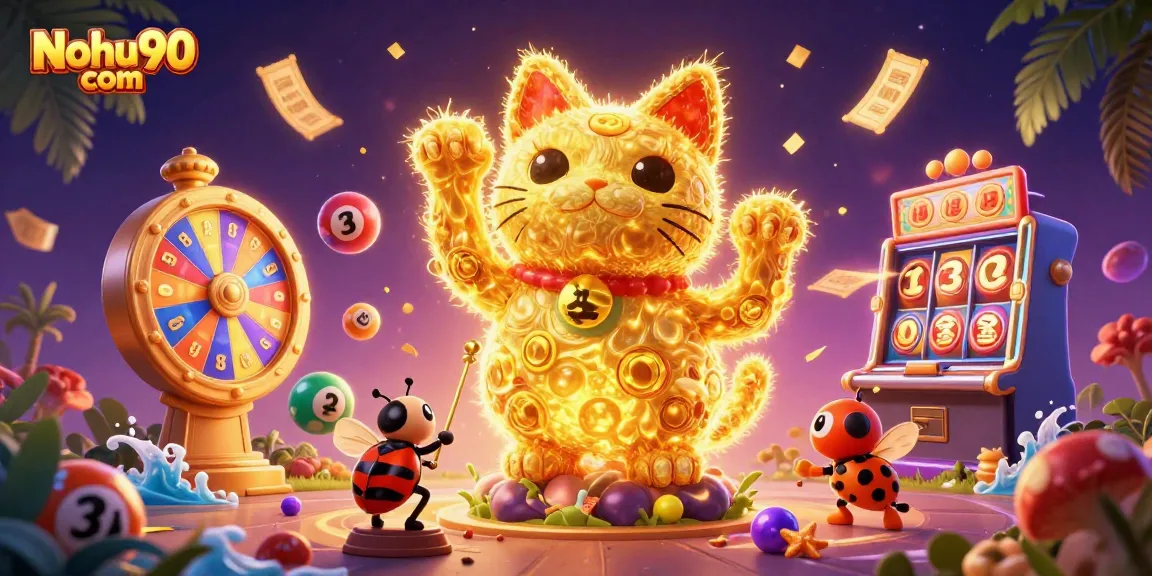 Experience thrilling moments at Nohu90 com with a lively lucky cat and vibrant casino elements!