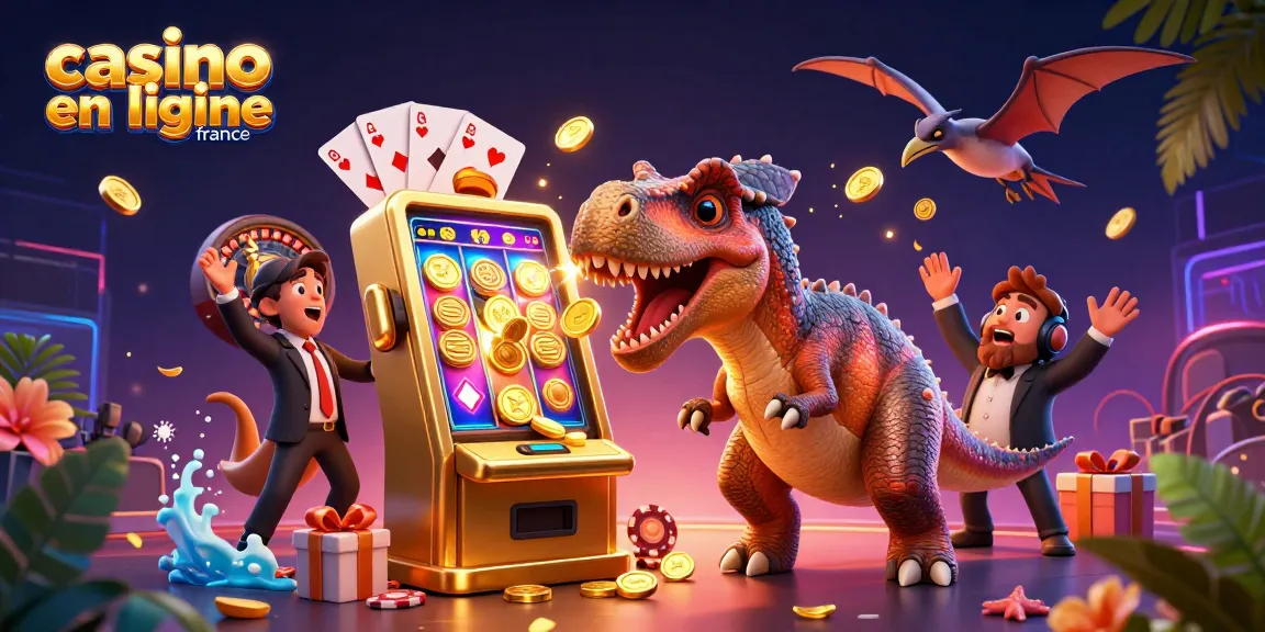 Casino en ligne France : Le pachycephalosaurus remporte des pièces d'or à la machine à sous avec un manager ankylosaure paniqué.