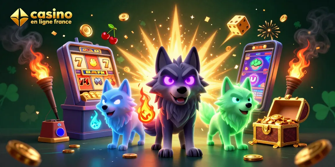 Jouez sur le meilleur casino en ligne France avec une illustration captivante enrichie de symboles de jeux et d'énergies spectrales.