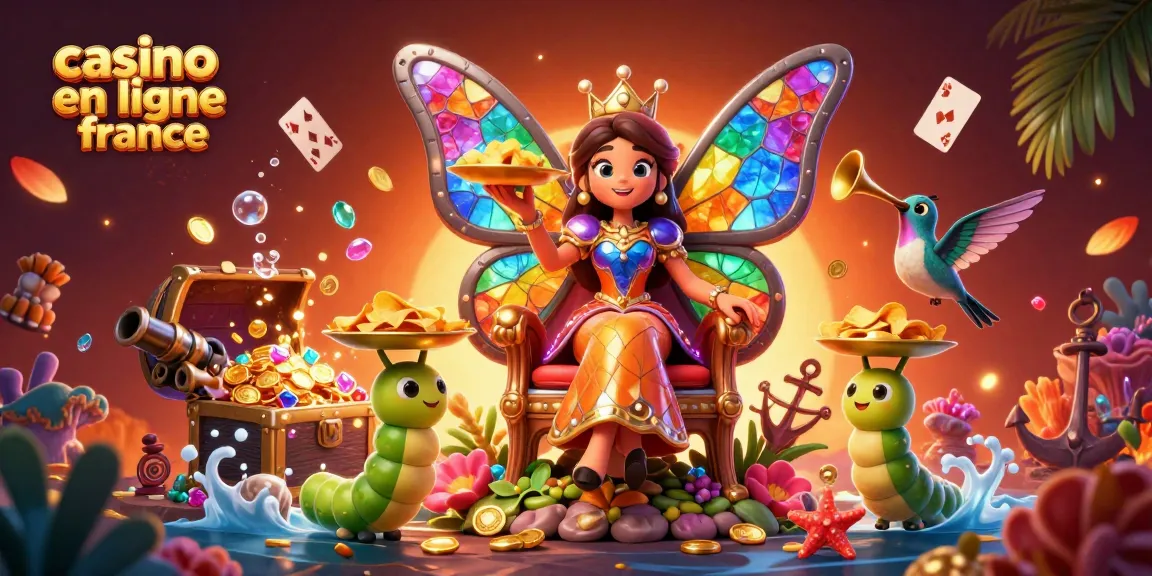 Rejouez avec bonheur dans l'univers de casino en ligne en France, aux côtés d'une reine papillon illustrée en 3D.