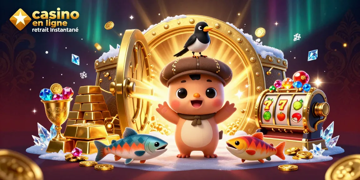 Visualisez l'excitation du casino en ligne retrait instantané avec des personnages fantastiques et des éléments riches en or.